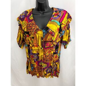 Vintage DD Designs '80s Shirt Abstract Print Multicolored Size M Retro Colorful